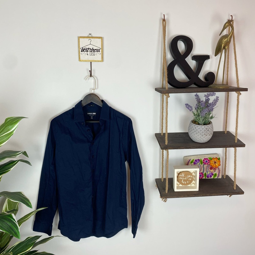 Express Men's 1MX Navy Blue Button Down Dress Shirt